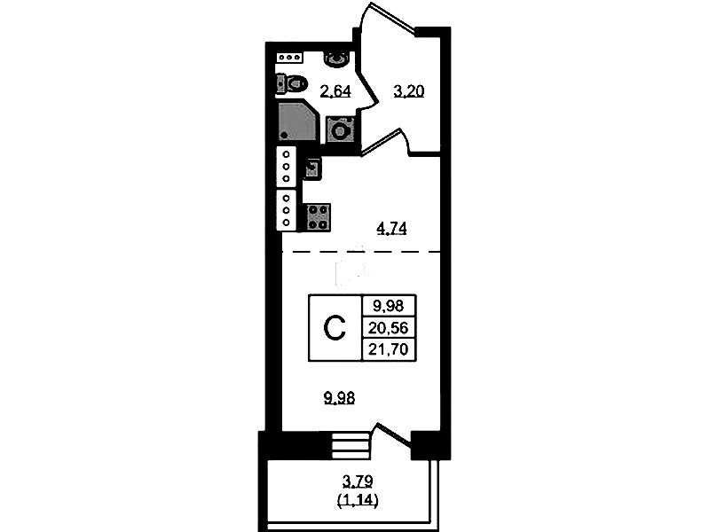 Квартира студия 21.7 м², 3/11 эт., ЖК «Новое Колпино»
